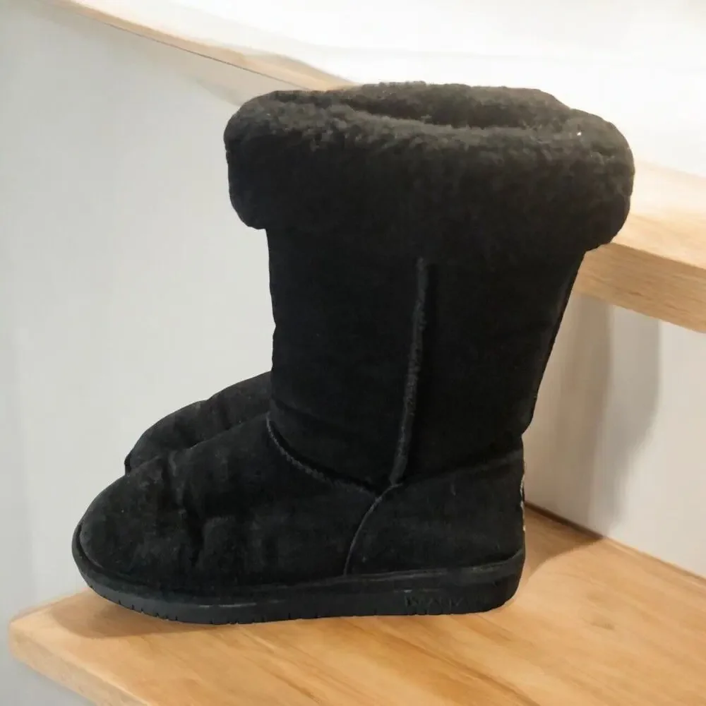 Bearpaw‎ Emma Tall Black Suede Sheepskin Fur Lined Winter Boots Womens Size 7